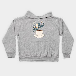 aesthetic cup of coffee withh blooming flowers Kids Hoodie